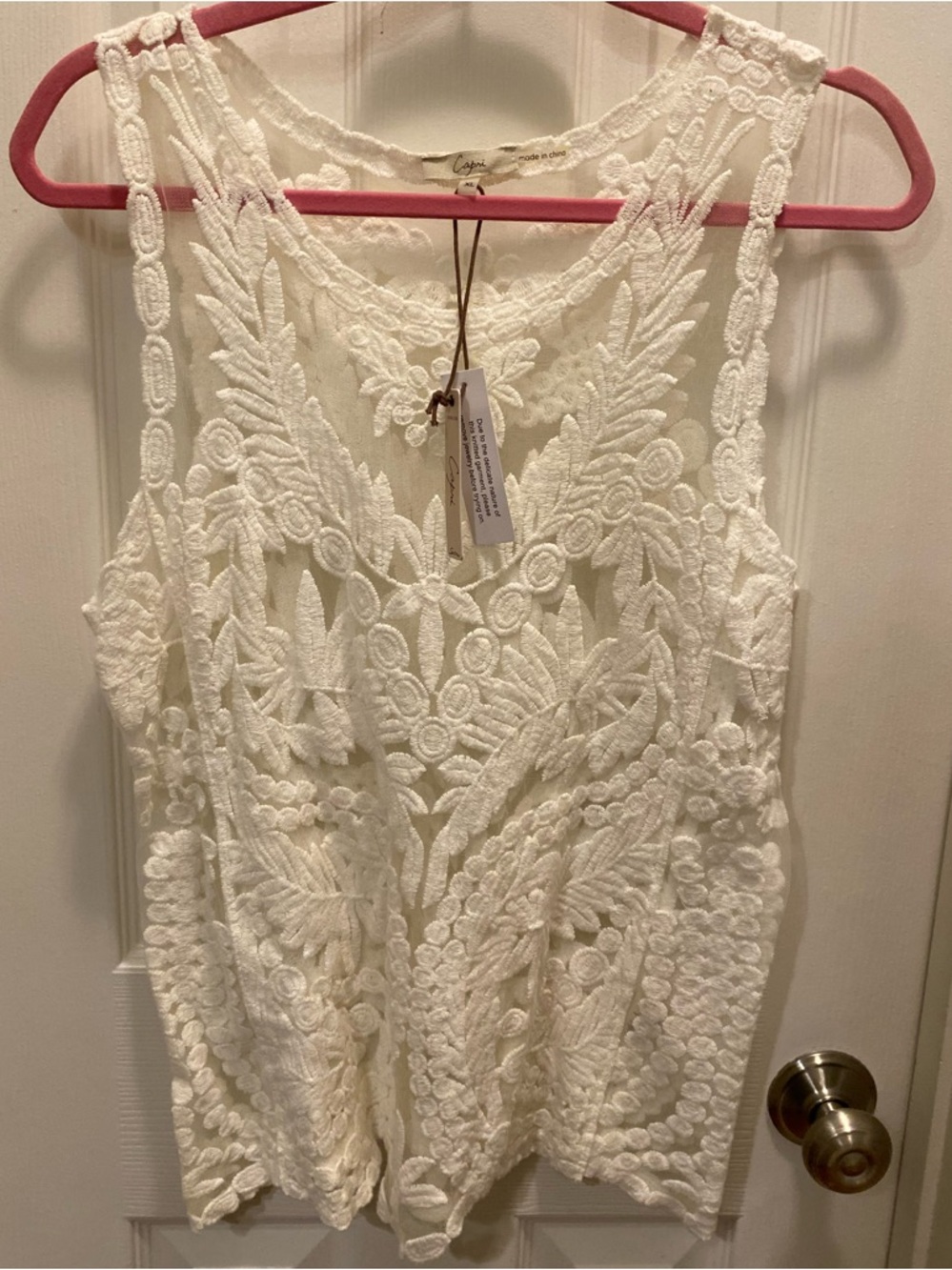 NWT Capri Cream Lace Crochet Tank Top XL